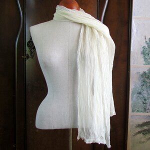 SHEER SCARF w GLITTER EDGES, 68" x 23" LONG RECTANGLE OFF-WHITE VINTAGE
